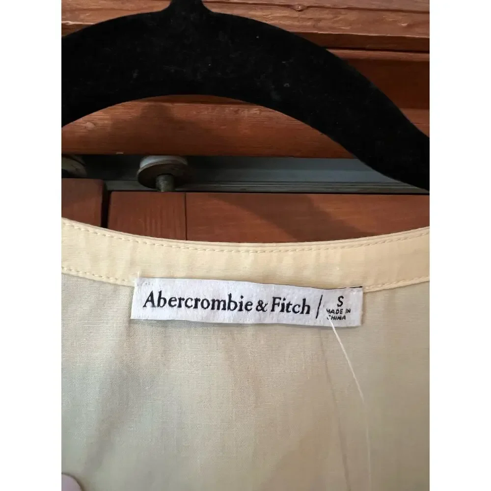 NWT Abercrombie & Fitch Poplin Tie Front Crop Top Yellow Puff Sleeve Size S